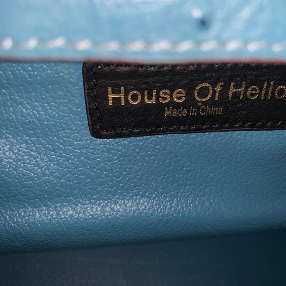 House of Hello Blue Ostrich Mini 20 CM Bag Lock & Key Handbag - Picture 9 of 12